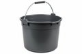 Multi-purpose, heavy-duty plastic bucket for mixing, storing, and transporting materials like concrete, paint, or debris.